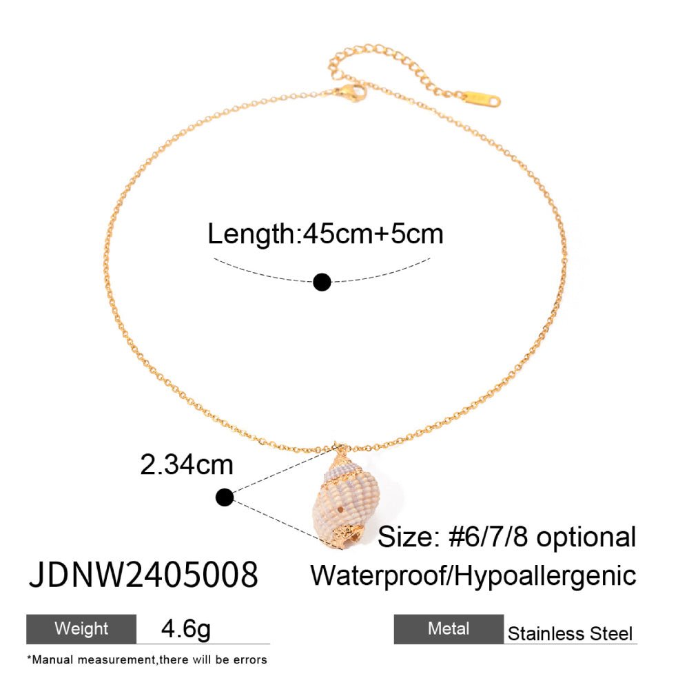 18K Gold Stainless Steel Thin Chain Necklace with Conch Shell Pendant - Beauty Belliss